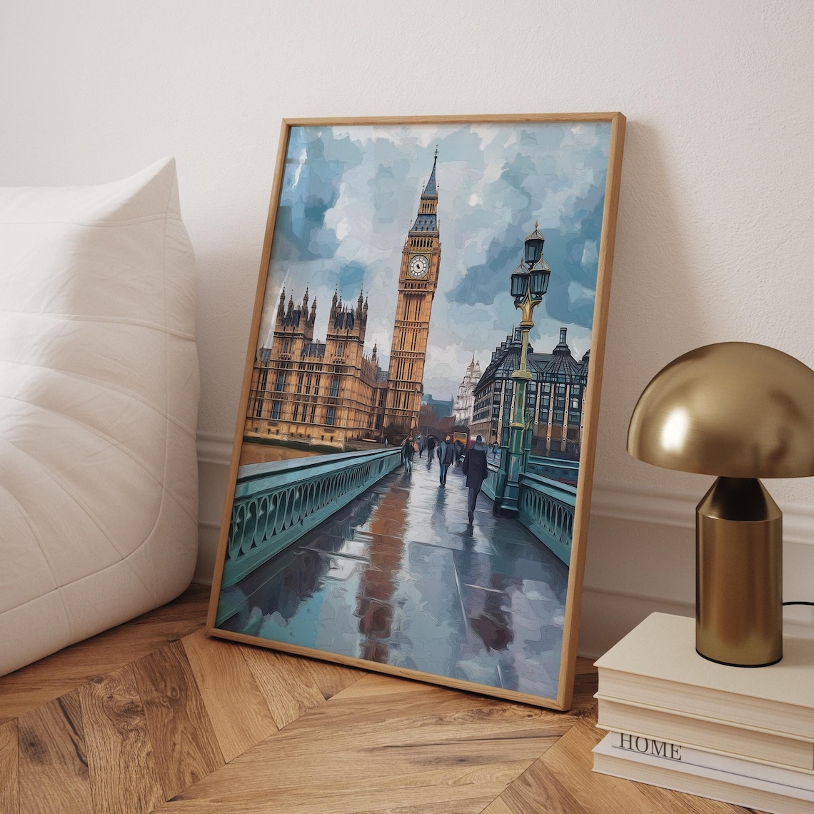 Big Ben Westminster Bridge Rainy Day Gouache London Travel Poster