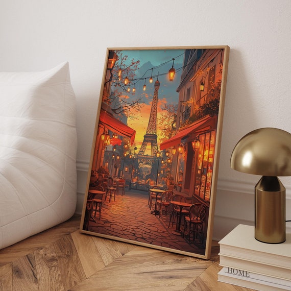 Eiffel Tower Art Print Paris Cafe Scene French Cityscape