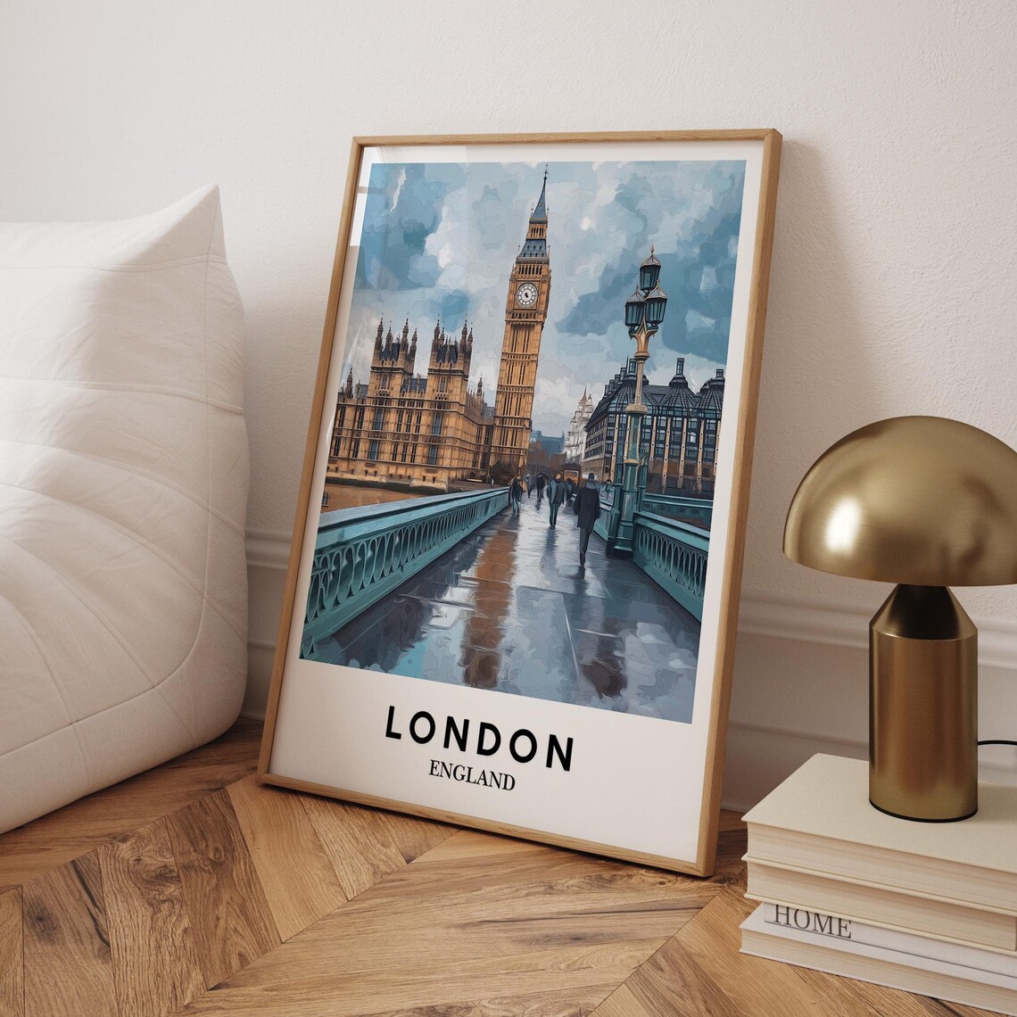 London England Big Ben Rainy Westminster Bridge Moody City Art Poster