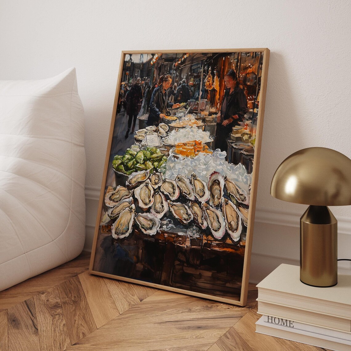 Borough Market Oyster Stand Gouache Painting London Market Poster