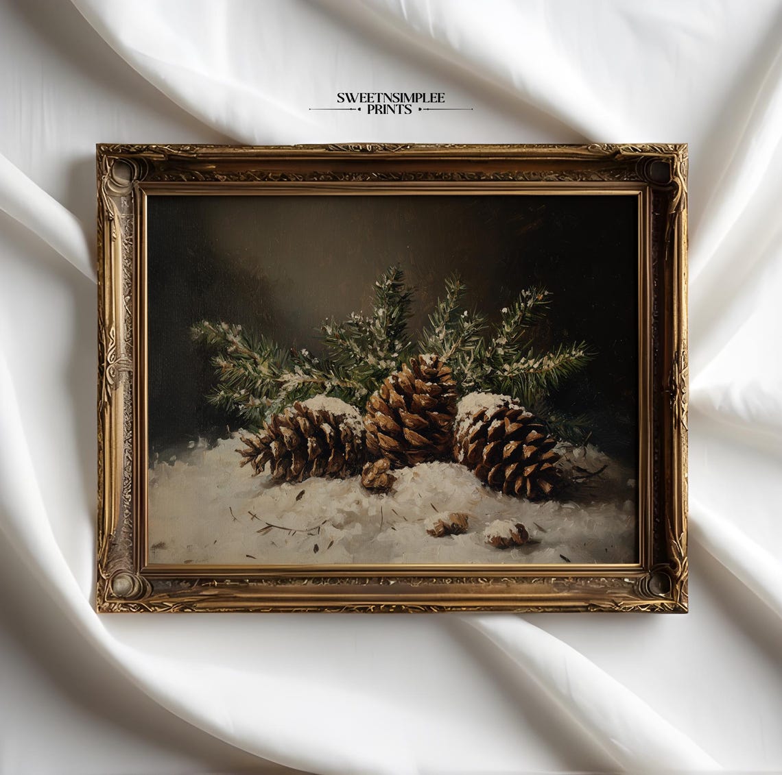 Frosted Pinecones With Snow on Dark Background Winter Poster - Image 2