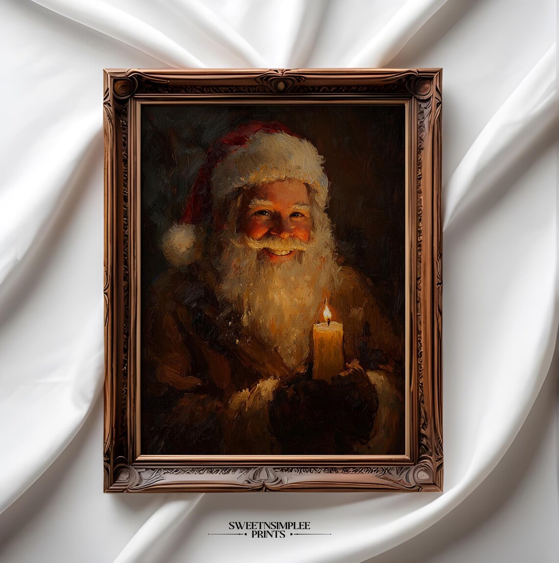Candlelit Santa Poster Smiling Santa with Candle Moody Christmas Art - Image 2