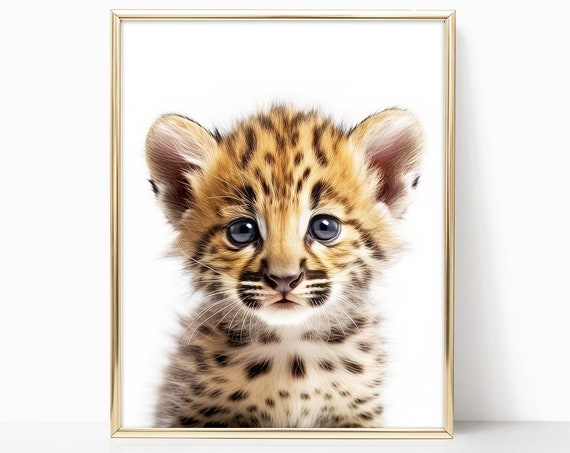 Baby Leopard Nursery Decor Woodland Nursery Art Framed Print For Baby Room Forest Animals Theme Baby Animals Wall Art Poster Prints