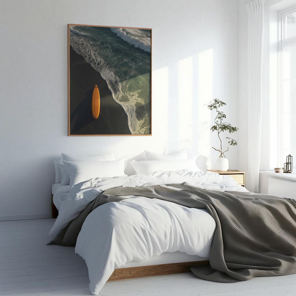Minimalist Surfboard And Ocean Wave Art Print - Image 2