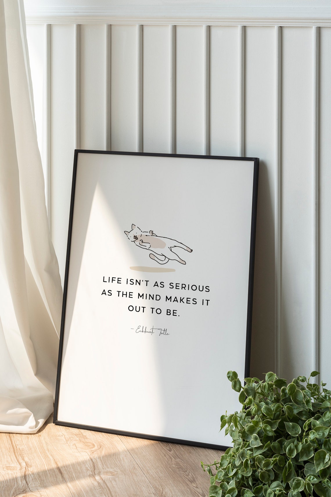 Eckhart Tolle Life Isn't As Serious Playful Cat Line Drawing Print - Image 3