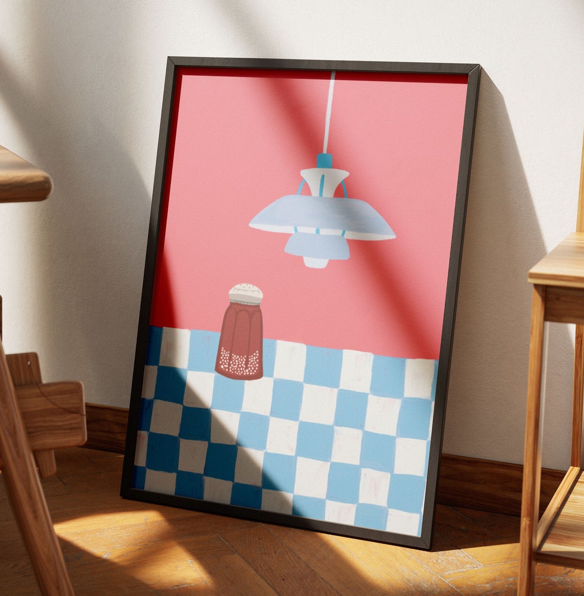 Salt And Light Pendant Lamp Checkerboard Retro Kitchen Poster - Image 2