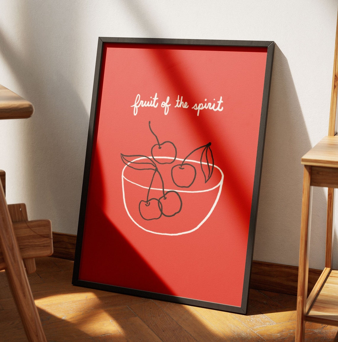 Fruit Of The Spirit Cherry Bowl On Bold Red Background Poster - Image 3