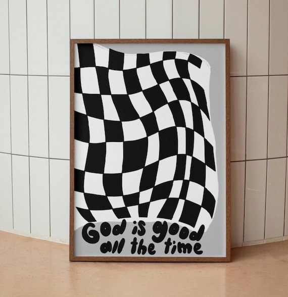 God Is Good All The Time Checkerboard Retro Modern Faith Poster