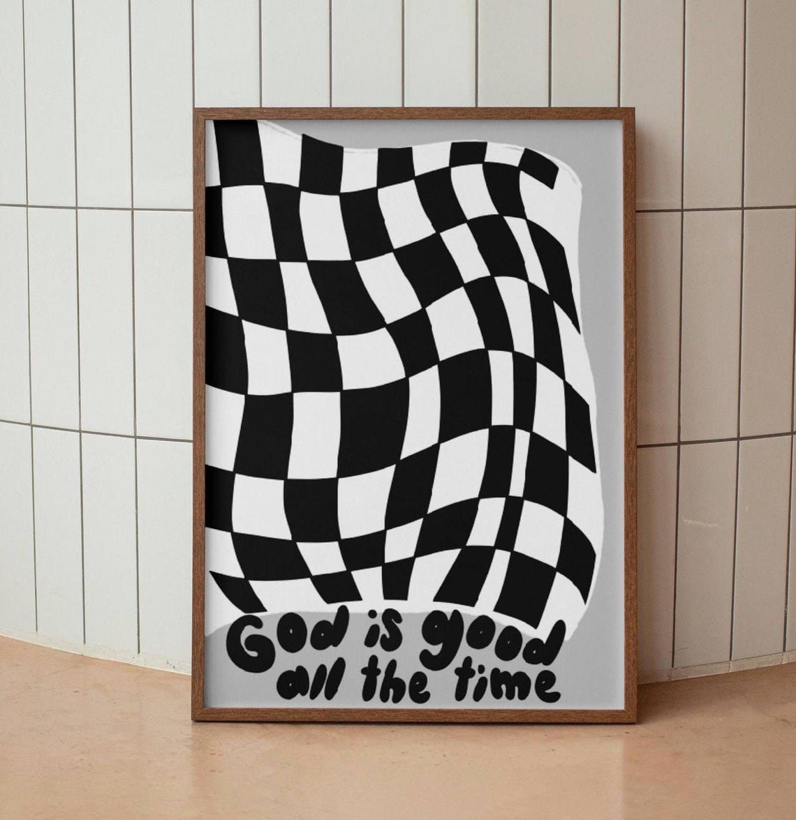 God Is Good All The Time Checkerboard Retro Modern Faith Poster