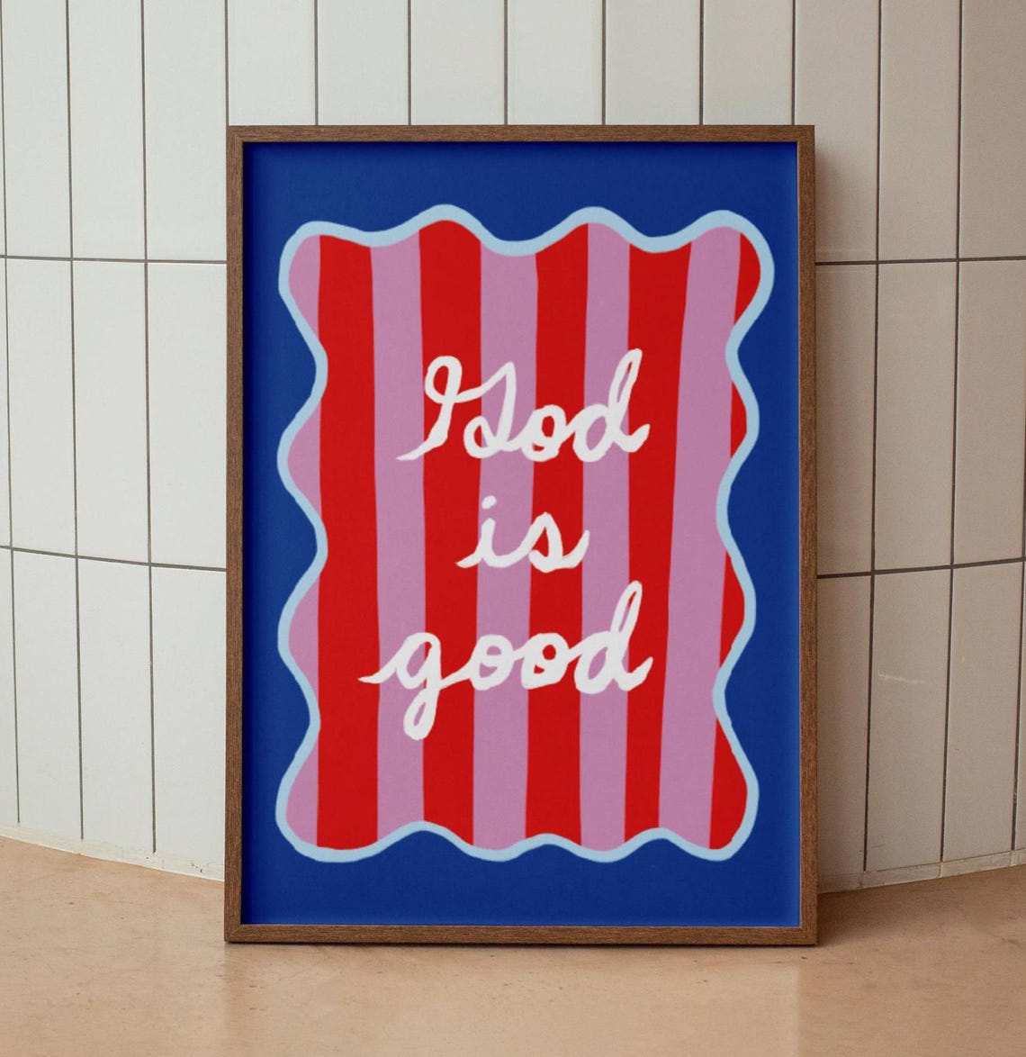God Is Good Bold Red Pink Stripes Retro Christian Quote Poster