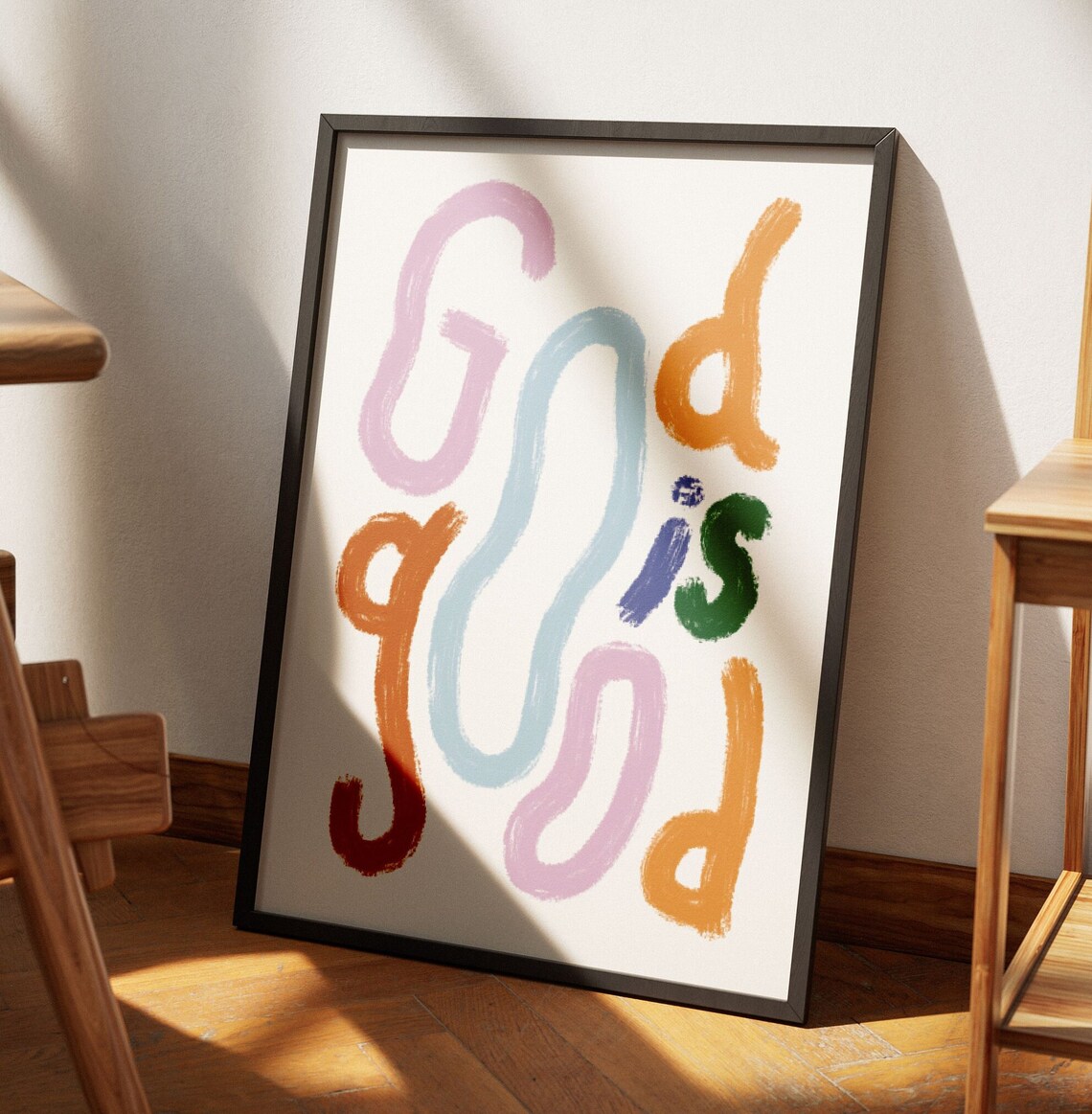 God Is Good Christian Wall Art, Retro Groovy Print