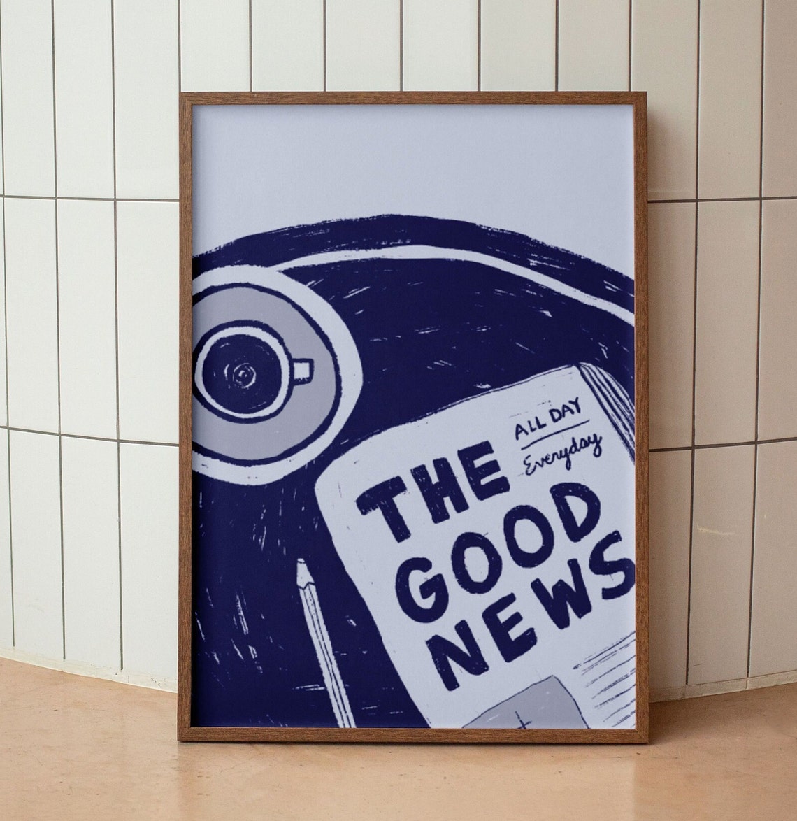 The Good News Newspaper Coffee Navy Illustrated Faith Poster