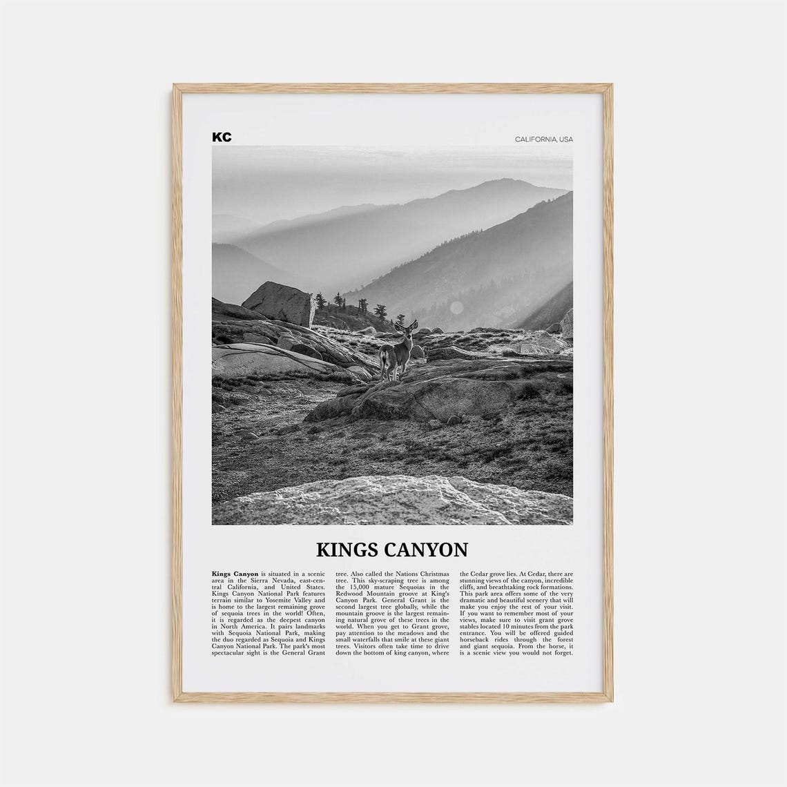 Kings Canyon National Park Print Black And White Kings Canyon Wall Art Kings Canyon Poster Kings Canyon Photo California Usa