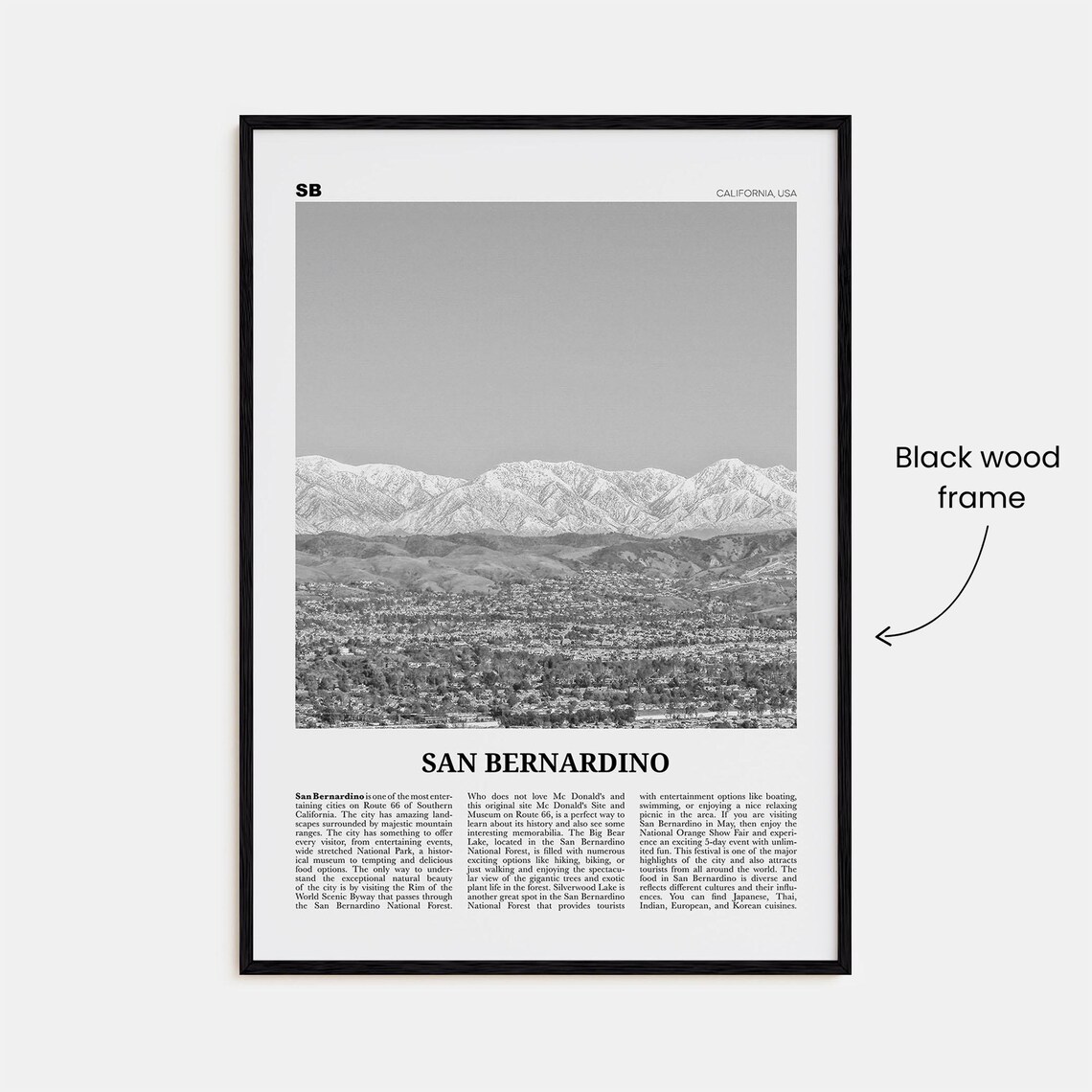 San Bernardino Black And White California Travel Poster - Image 3