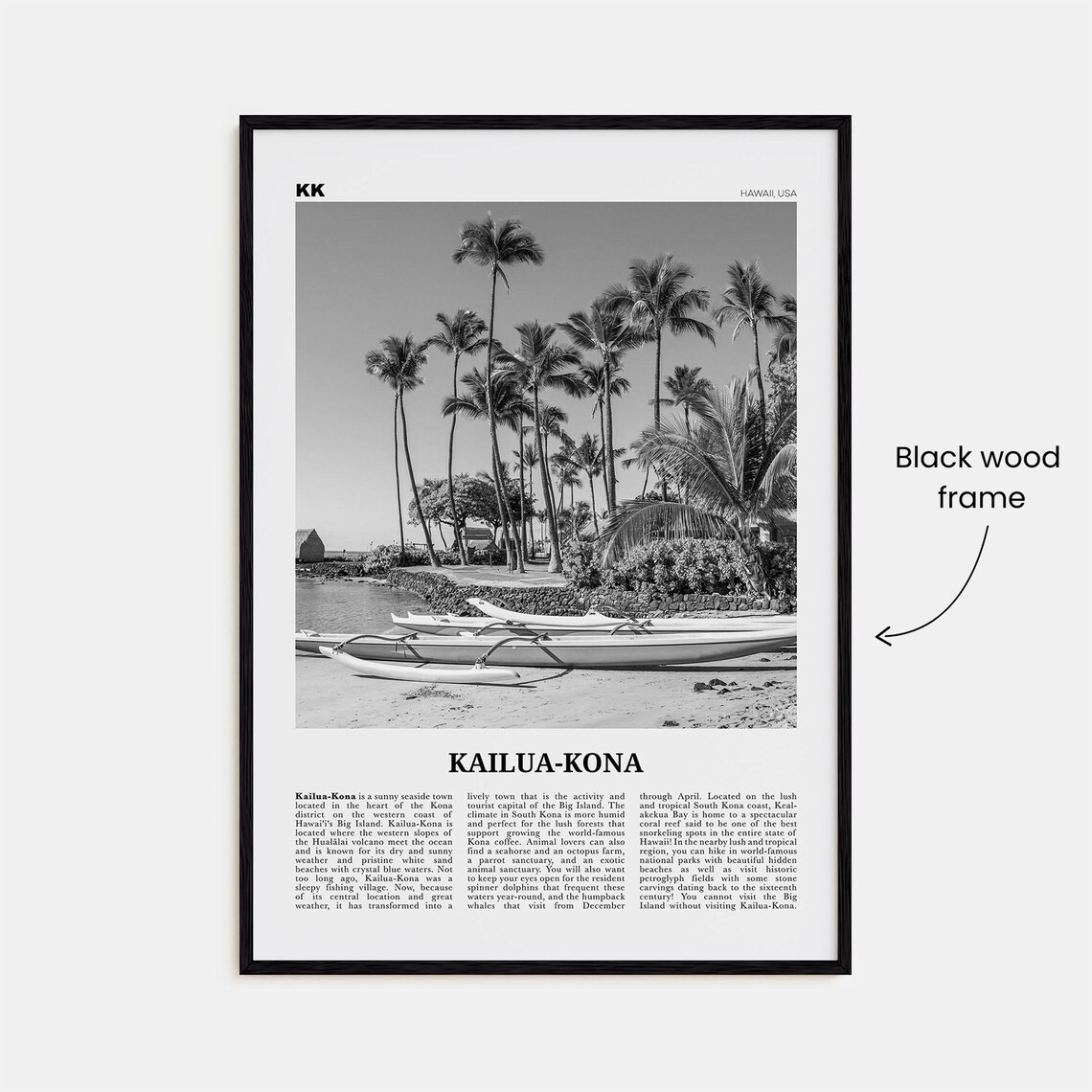 Kailua Kona Black and White Travel Poster, Hawaii USA - Image 3