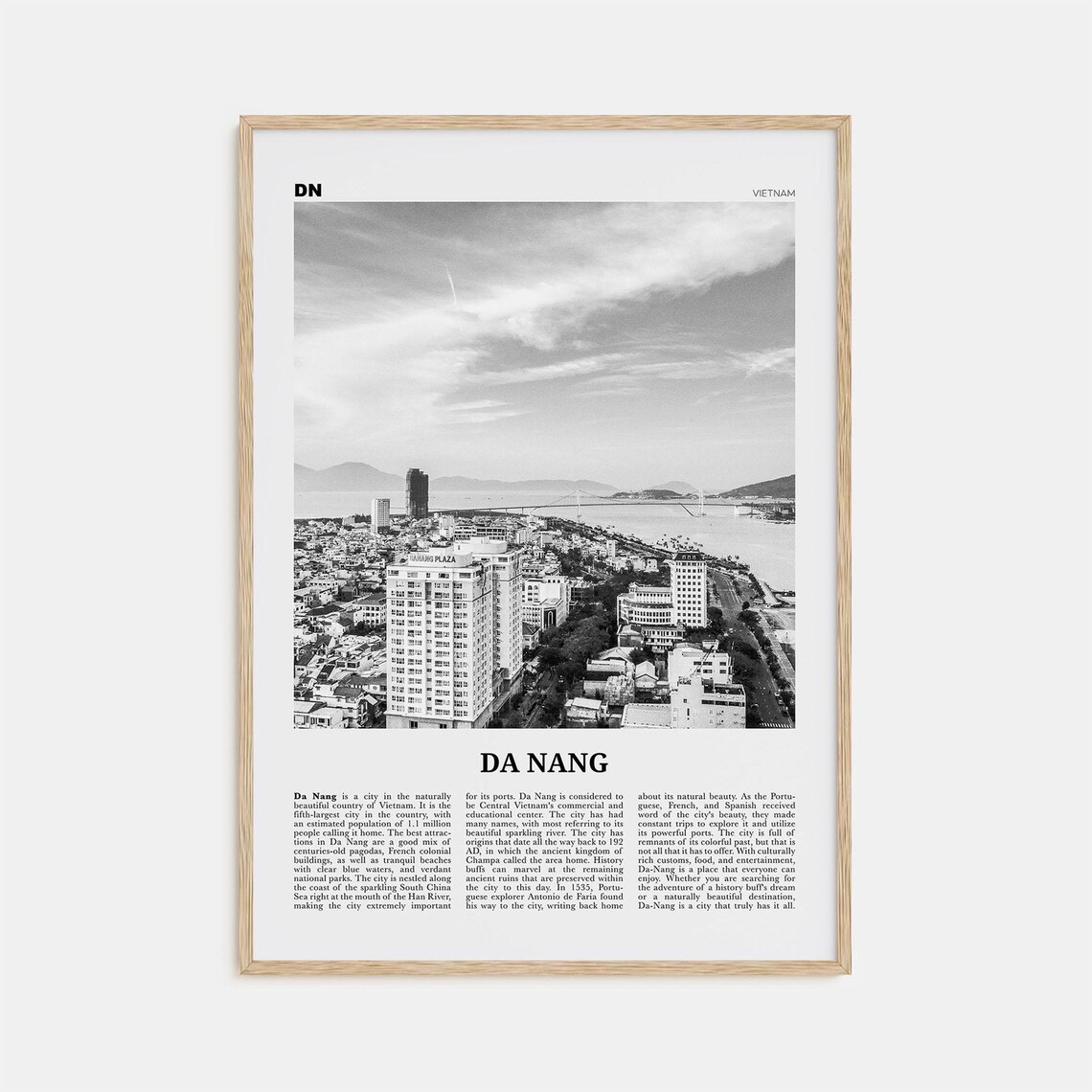 Da Nang Black and White Travel Poster, Vietnam