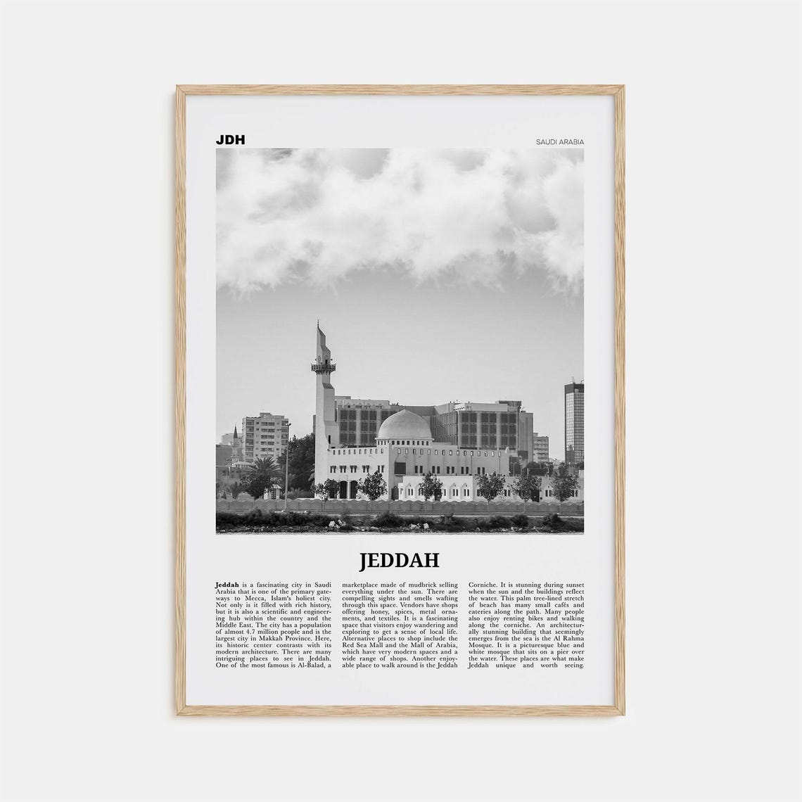 Jeddah Black and White Travel Poster, Saudi Arabia