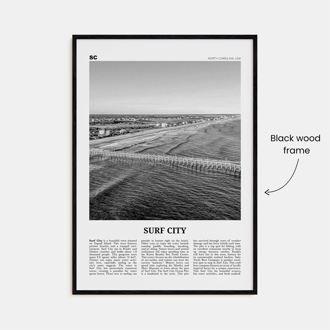 Surf City, North Carolina Black And White Travel Poster - Image 3