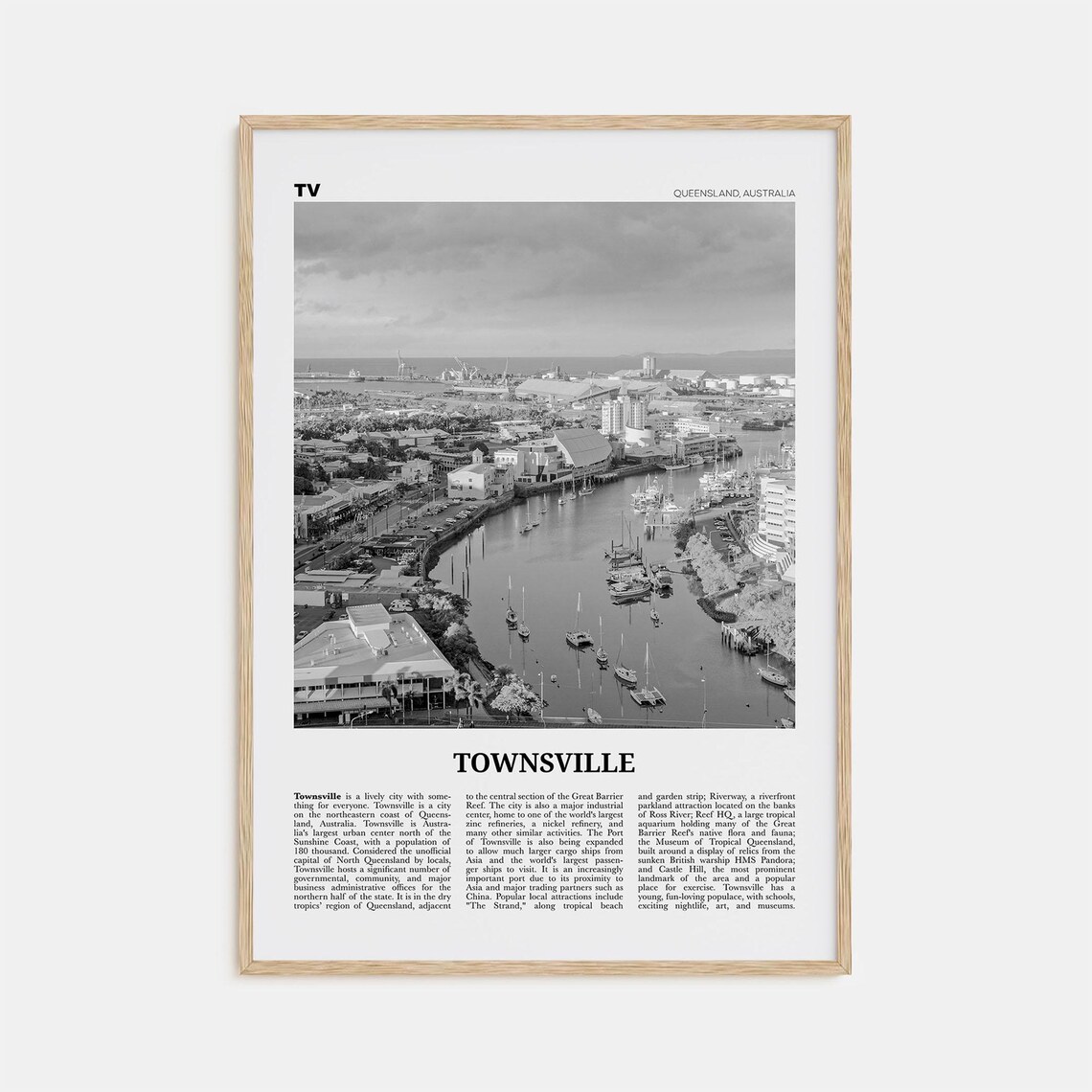 Townsville Black and White Travel Poster, Queensland