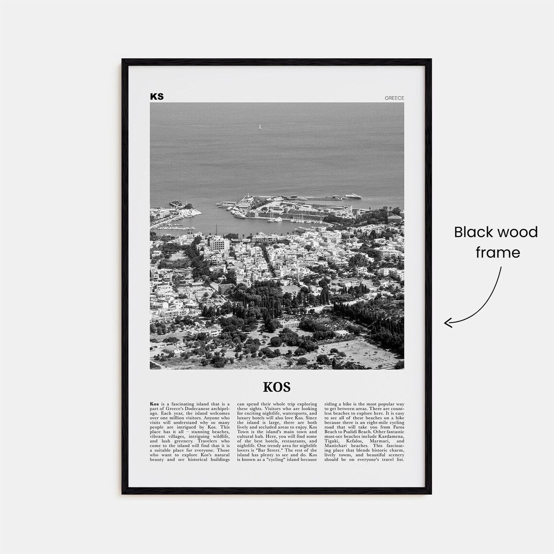 Kos Black and White Travel Poster, Greece Aegean - Image 3