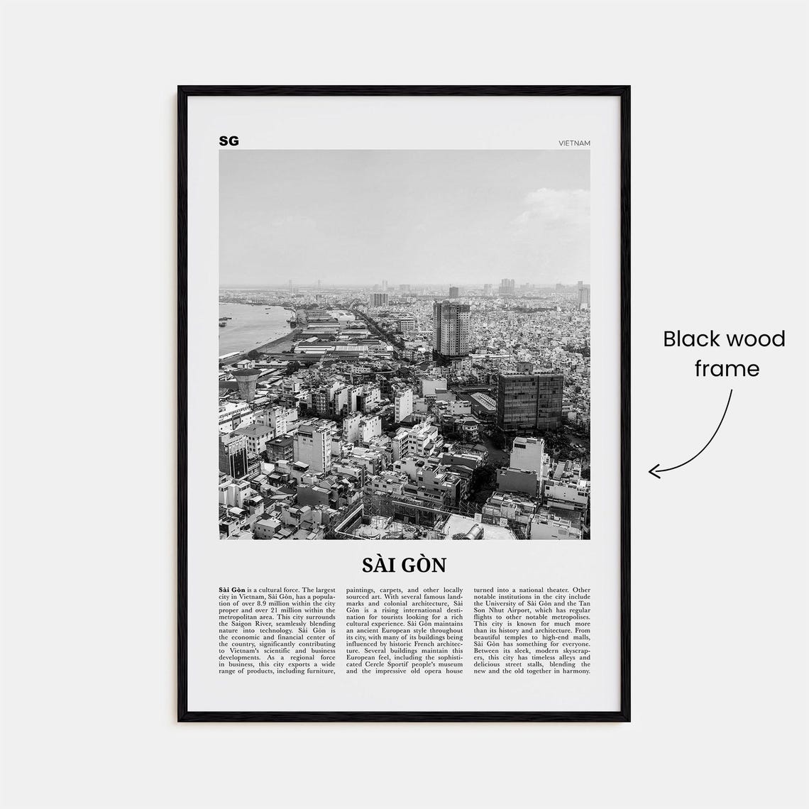 Saigon Black And White Map Travel Poster, Vietnam - Image 3
