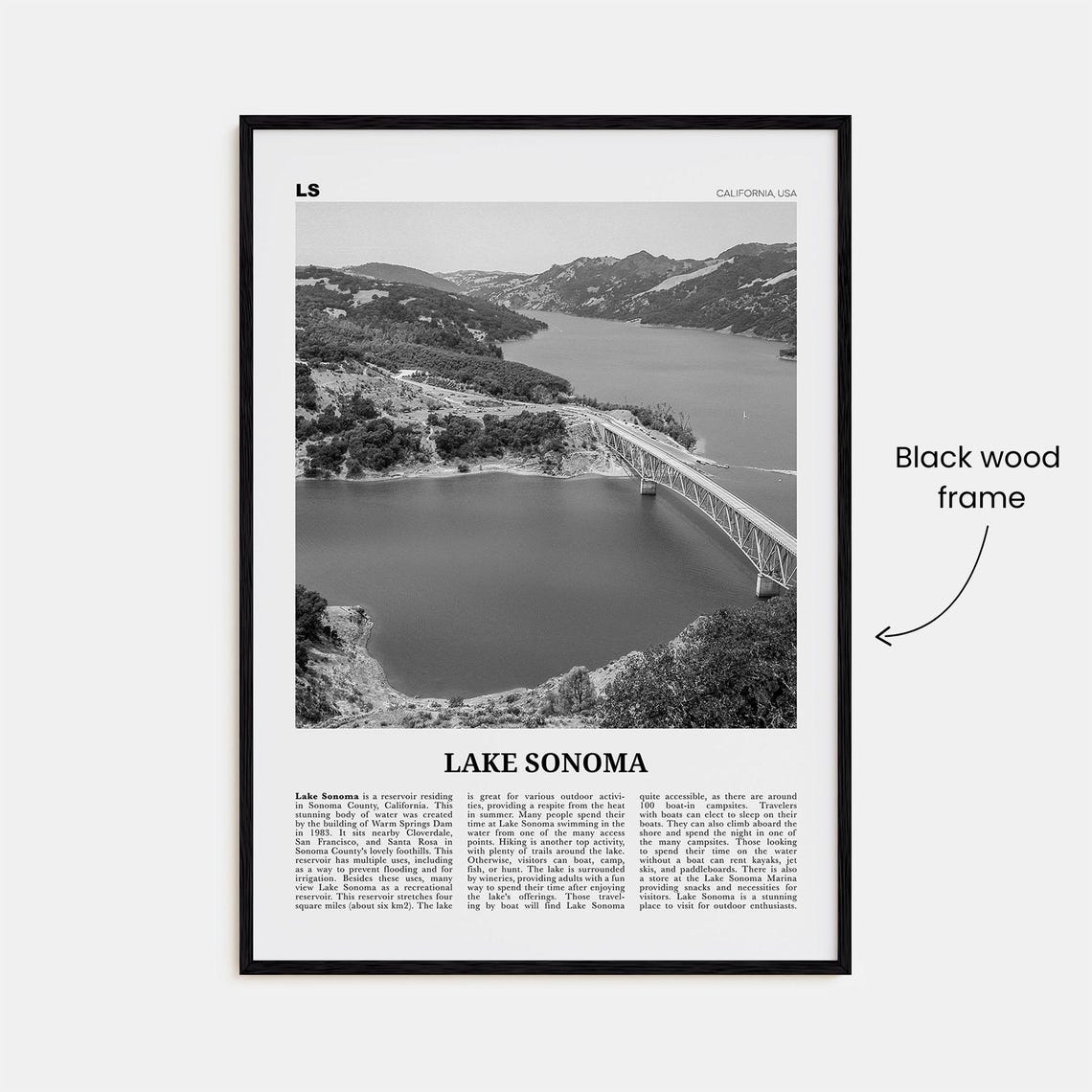 Lake Sonoma Print Black And White Lake Sonoma Wall Art Lake Sonoma Poster Lake Sonoma Photo Lake Sonoma Dcor California Usa - Image 3