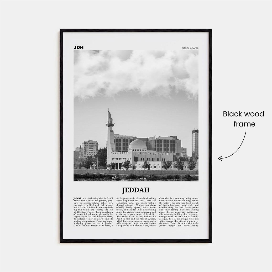 Jeddah Black and White Travel Poster, Saudi Arabia - Image 3