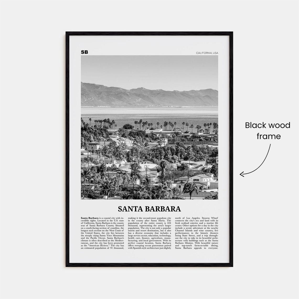 Santa Barbara Black And White No 1 Travel Poster - Image 3