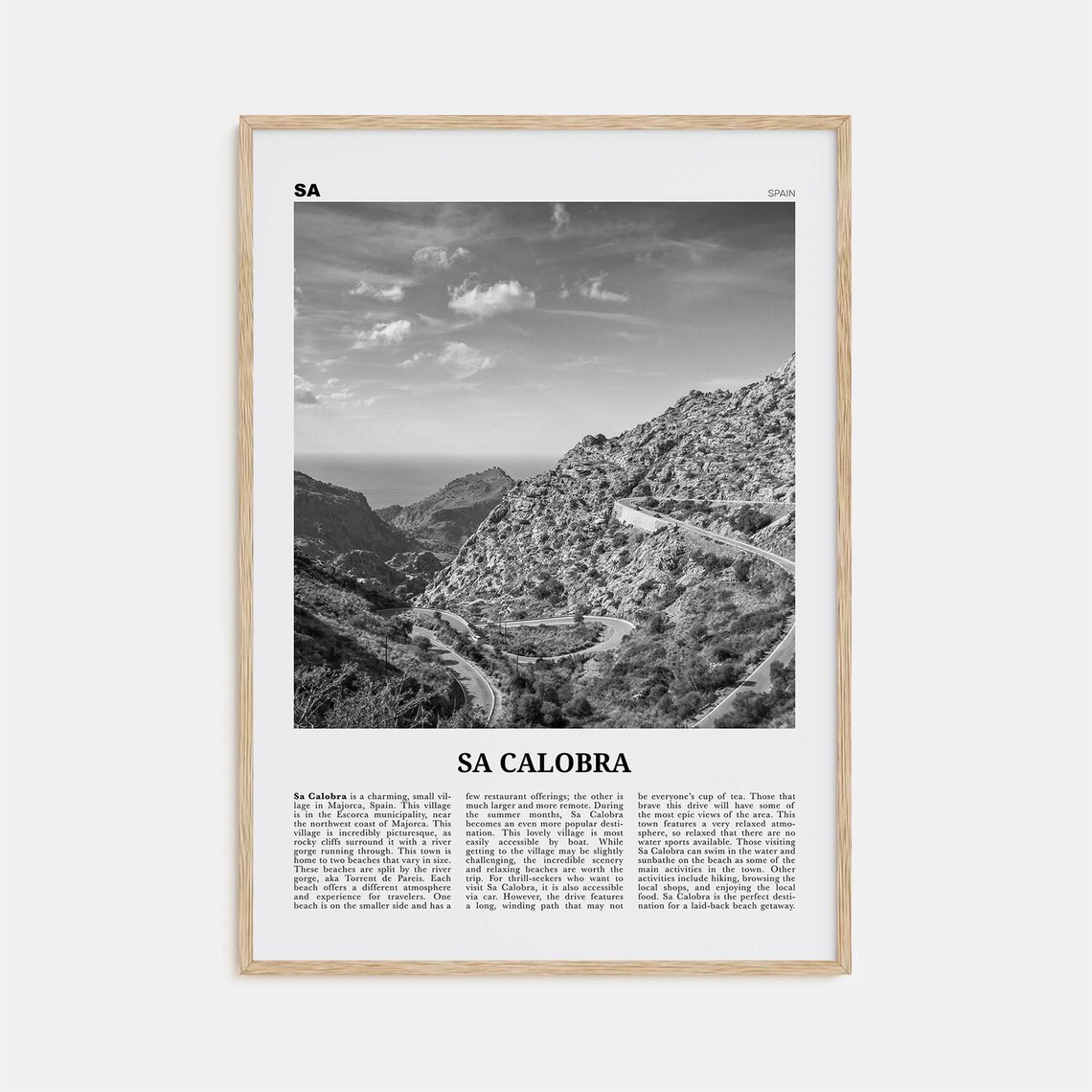 Sa Calobra Black and White Travel Poster, Spain