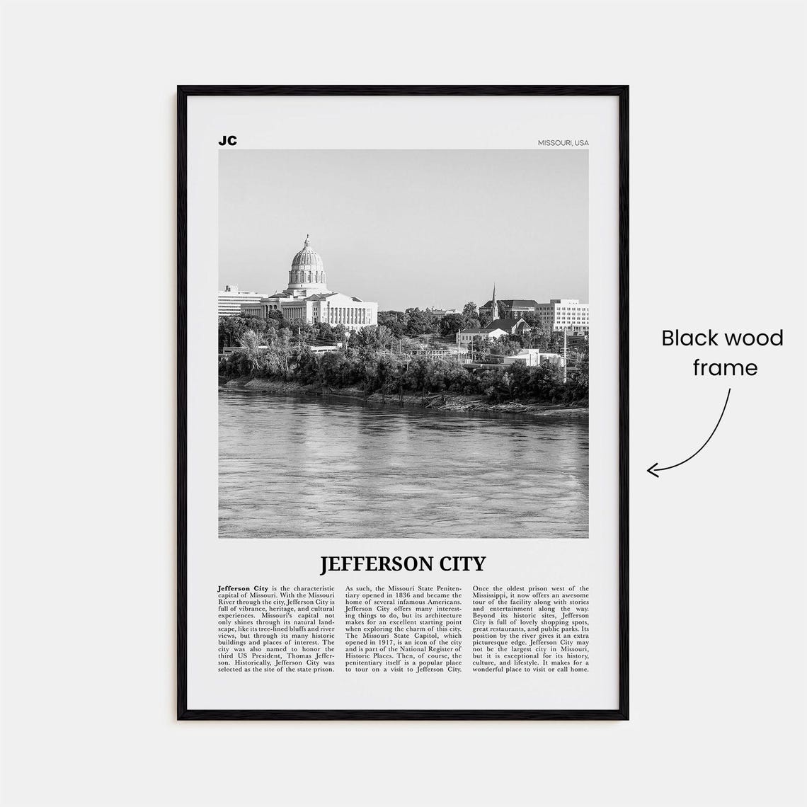 Jefferson City Print Black And White Jefferson City Wall Art Jefferson City Poster Jefferson City Photo Jefferson City Wall Dcor - Image 3