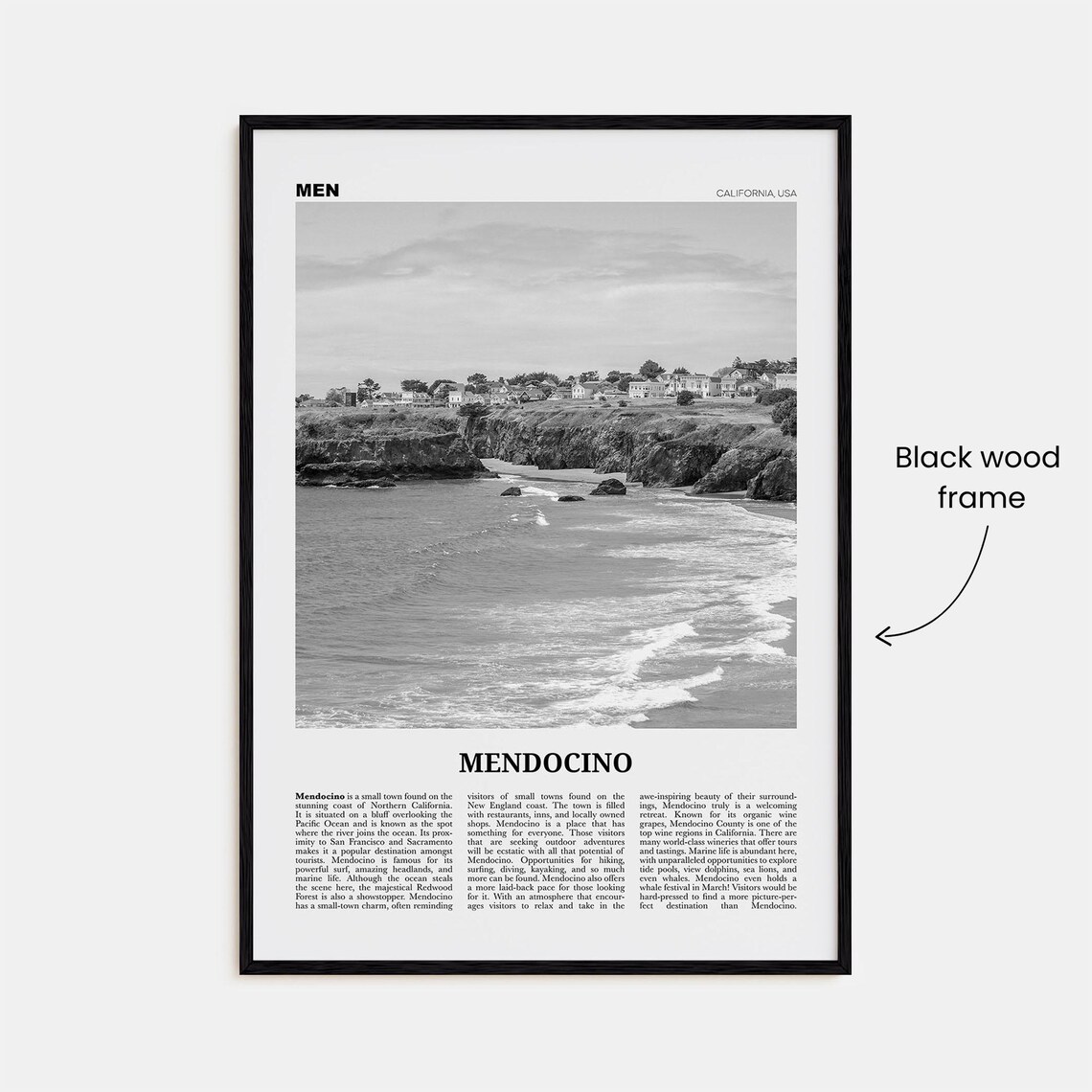 Mendocino Black and White Travel Poster, California - Image 3