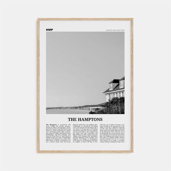 The Hamptons Black and White Travel Poster, Long Island