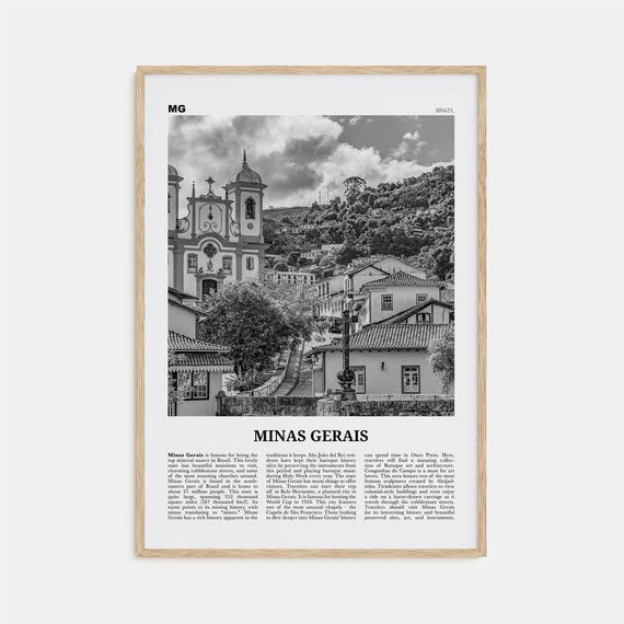Minas Gerais Black And White Travel Map Print