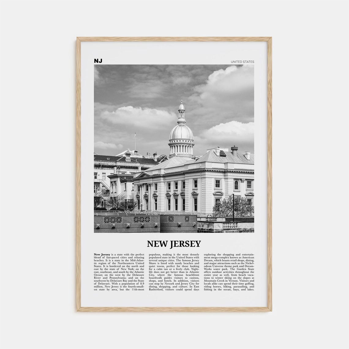 New Jersey Print Black And White No 4 New Jersey Wall Art New Jersey Poster New Jersey Photo Usa United States North America