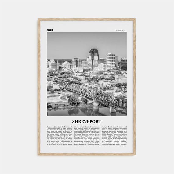 Shreveport Black and White Travel Poster, Louisiana USA