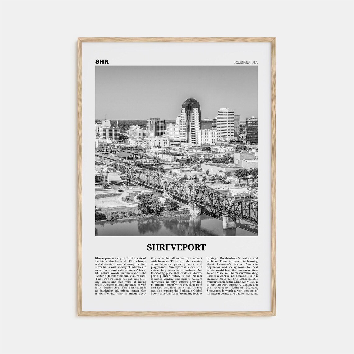 Shreveport Black and White Travel Poster, Louisiana USA