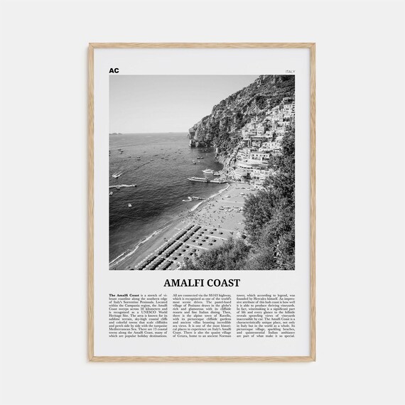 Amalfi Coast Map, Black And White Travel Poster