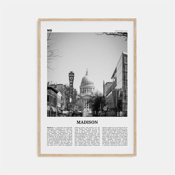 Madison Black and White Travel Poster, Wisconsin