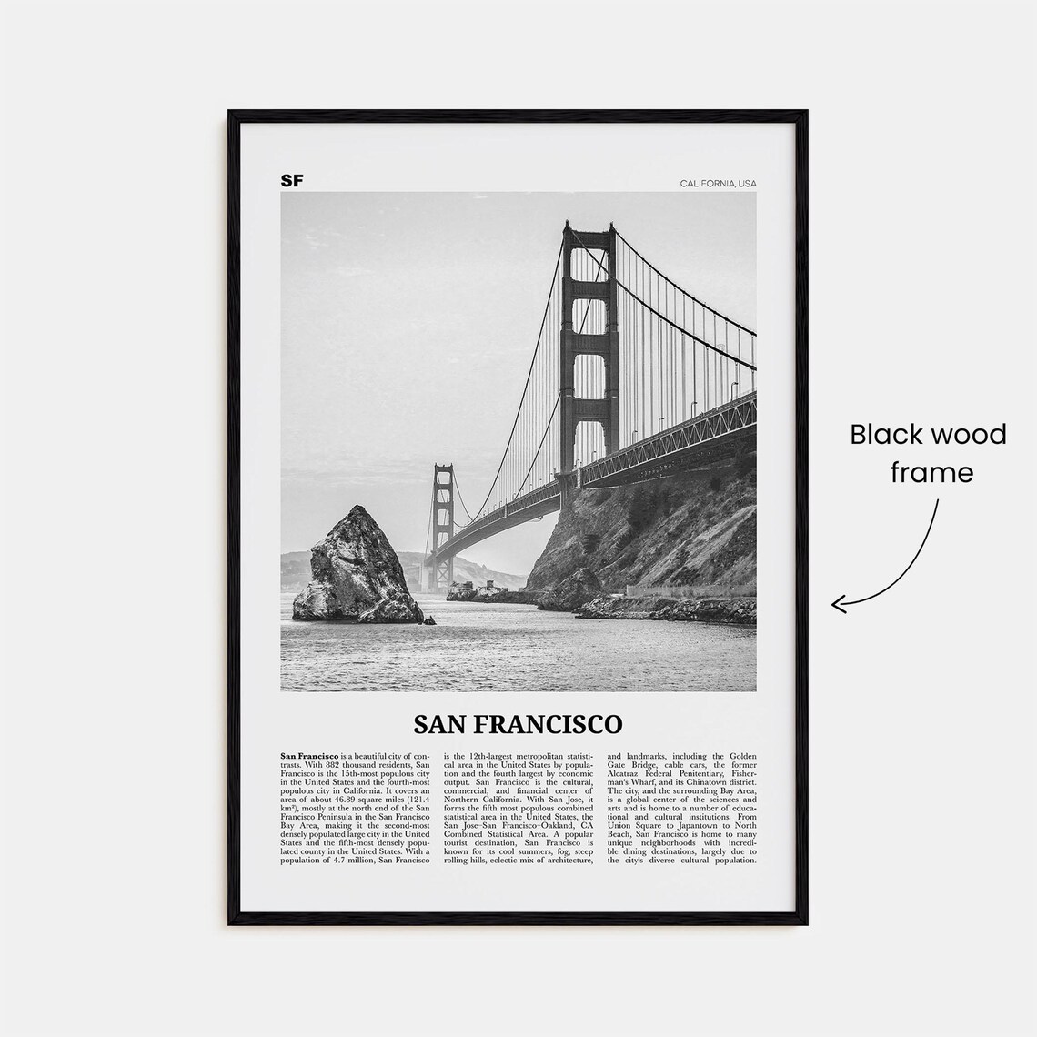 San Francisco Black and White Travel Poster, Golden Gate - Image 3