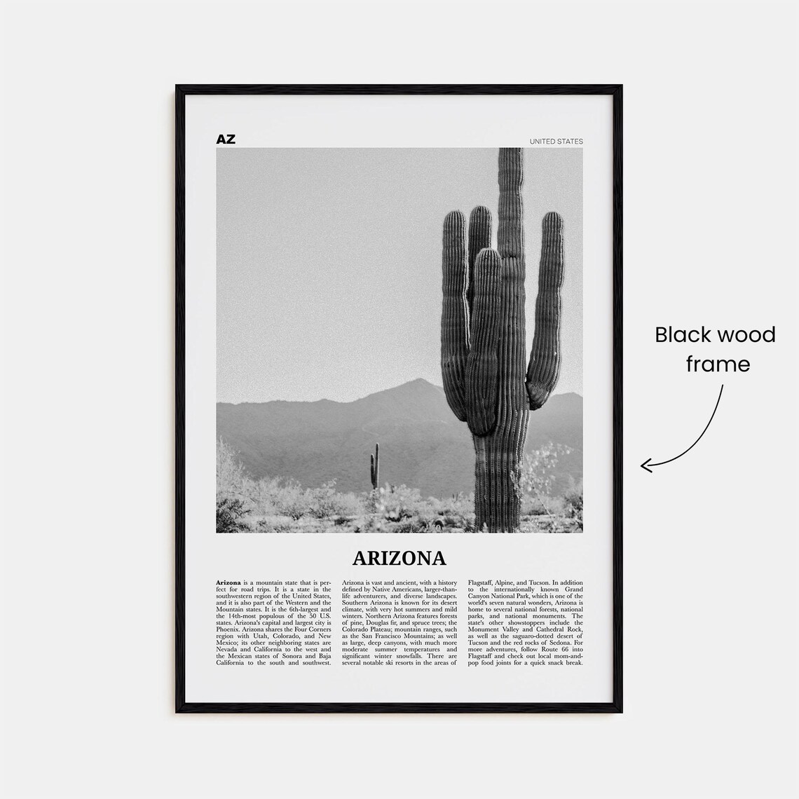 Arizona Black and White Travel Poster, United States - Image 3