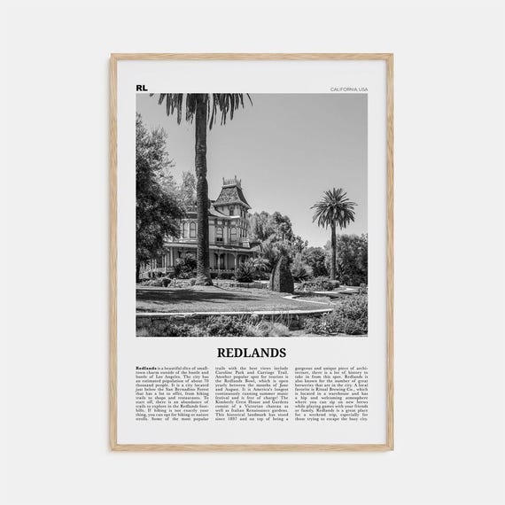 Redlands Black And White Travel Poster, California USA