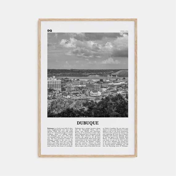 Dubuque, Iowa Travel Poster, Black And White Map