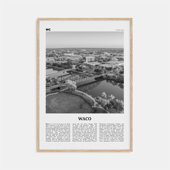 Waco Black and White Travel Poster, Texas USA