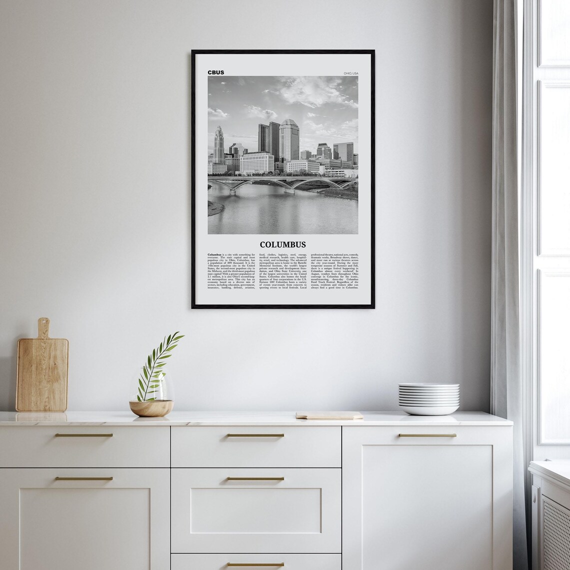 Columbus, Ohio Black and White Wall Art Print - Image 2
