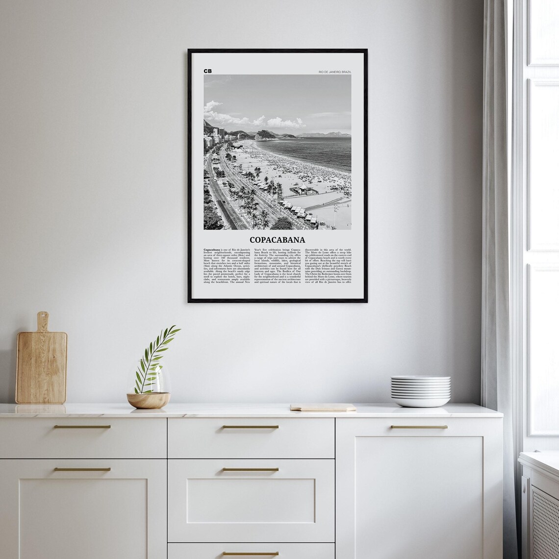 Copacabana Black and White Travel Poster, Rio Map - Image 2