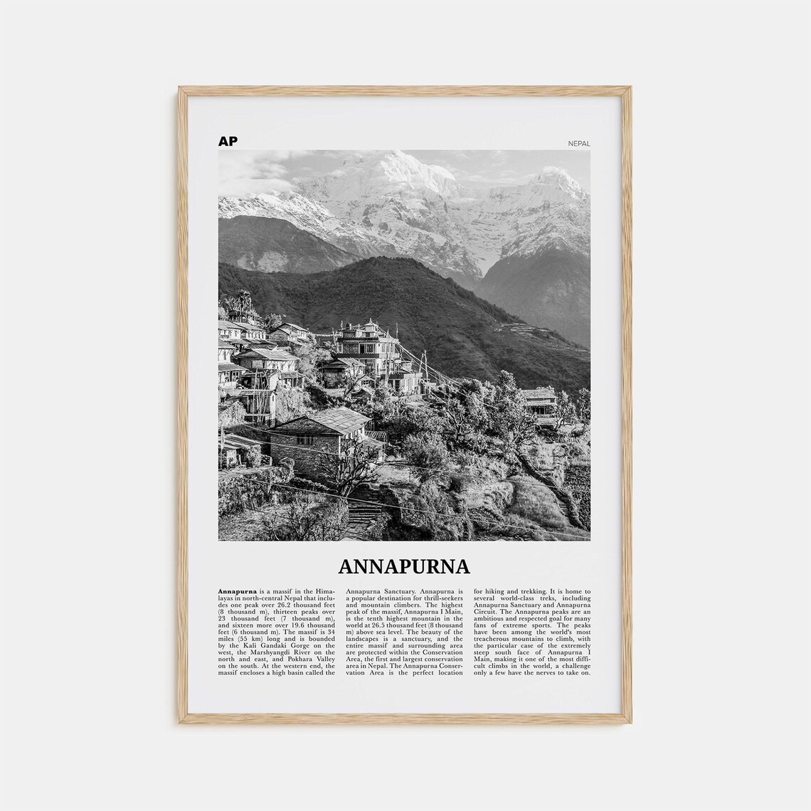 Annapurna Black And White Travel Poster, Nepal