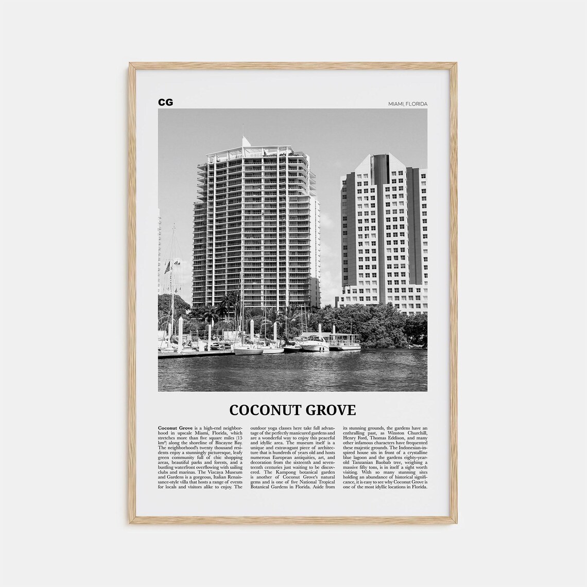 Coconut Grove, Miami Florida Travel Poster, Map