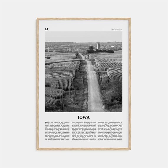 Iowa Black and White No. 1 Wall Map Art Print