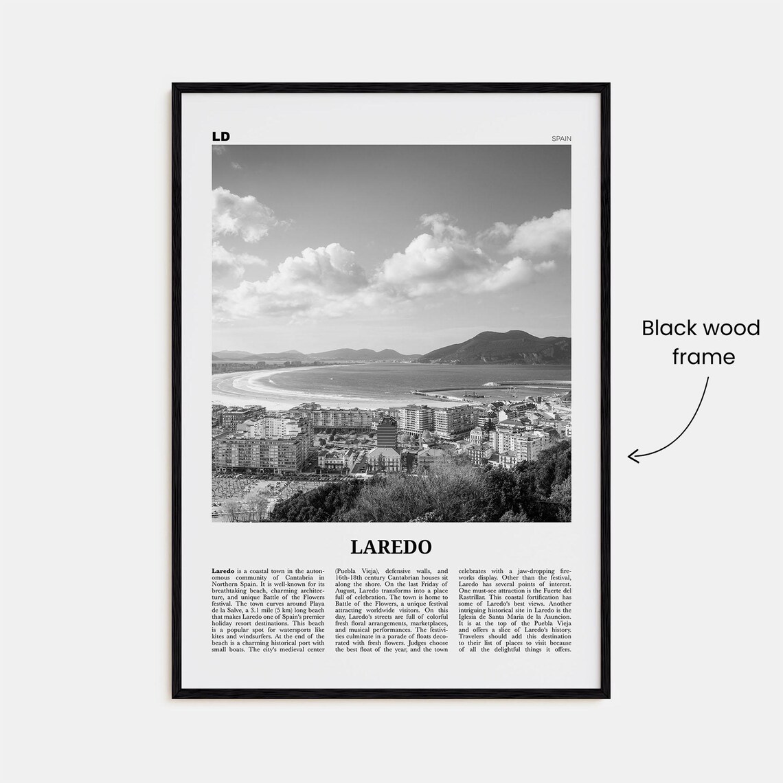 Laredo, Spain Black and White Map Travel Poster - Image 3