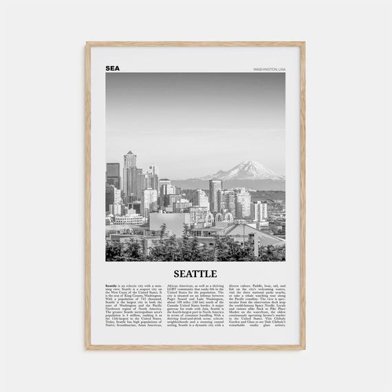 Seattle Black And White Travel Poster, Washington
